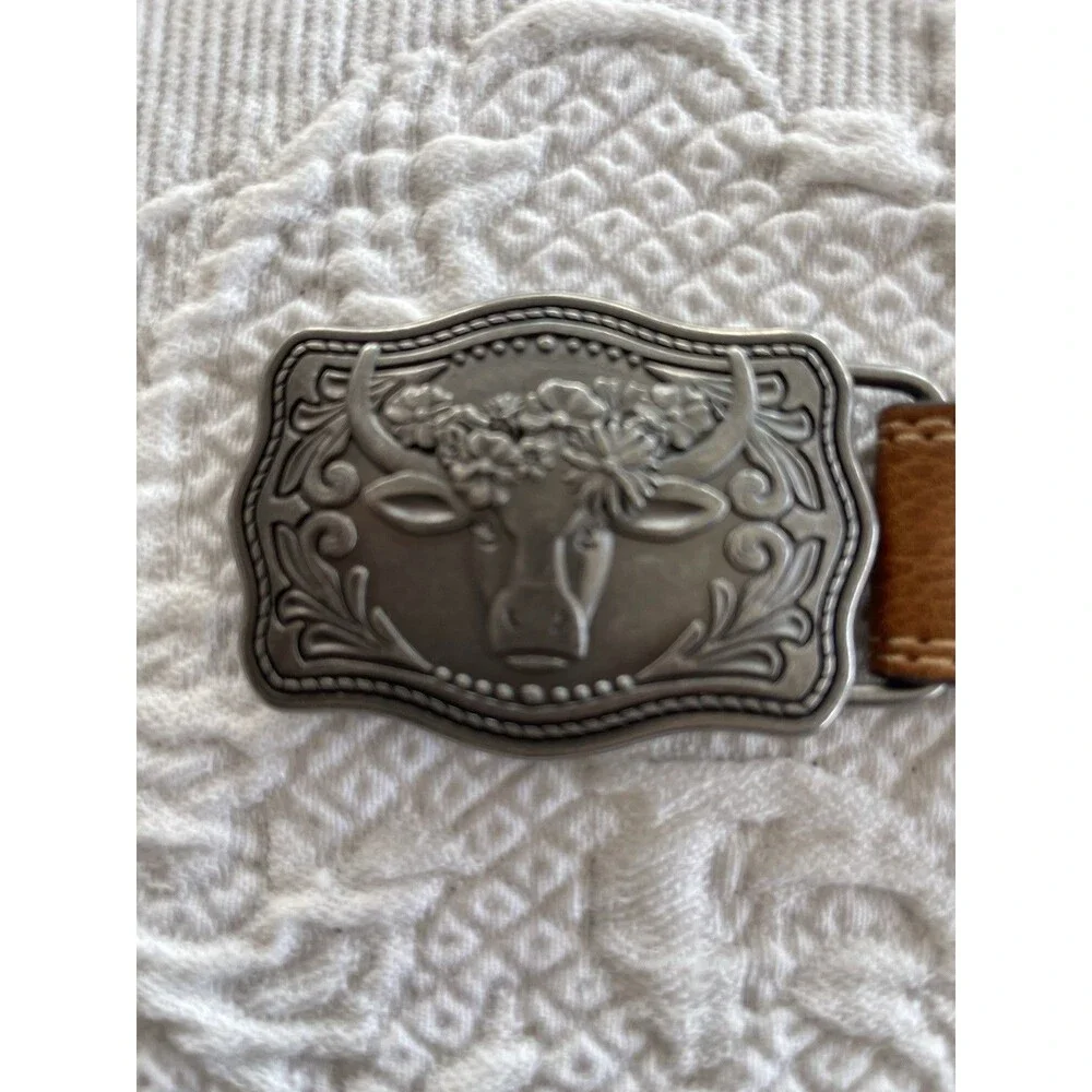 Catchfly Western Studio Belt & Buckle Cow Floral Cutouts Shimmer 2108BE2 Medium